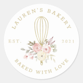 Elegant Rustic Floral Home Bakery Logo Ronde Sticker