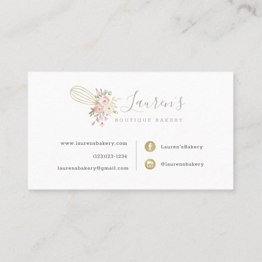 Elegant Rustic Floral Home Bakery Logo Visitekaartje (Achterkant)