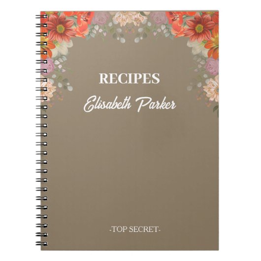Elegant rustic floral kitchen cookbook recipes notitieboek (Voorkant)