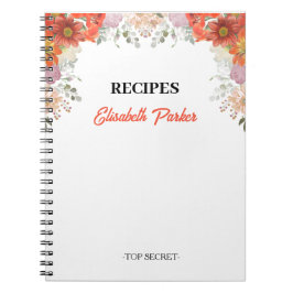 Elegant rustic floral kitchen cookbook recipes notitieboek