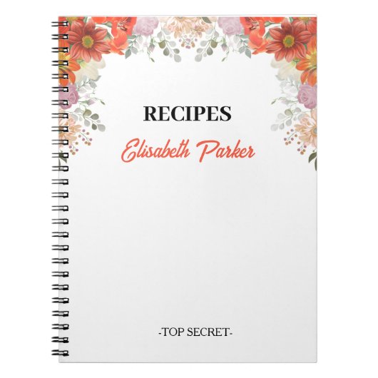 Elegant rustic floral kitchen cookbook recipes notitieboek (Voorkant)