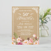 Elegant  Rustic Floral Kraft Birthday Party Kaart (Staand voorkant)