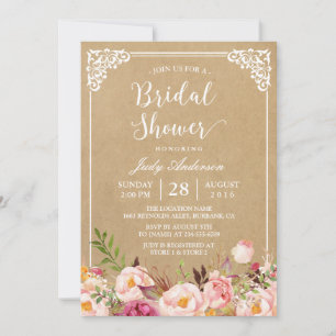 Elegant Rustic Floral Lijst Kraft VRIJGEZELLENFE Kaart