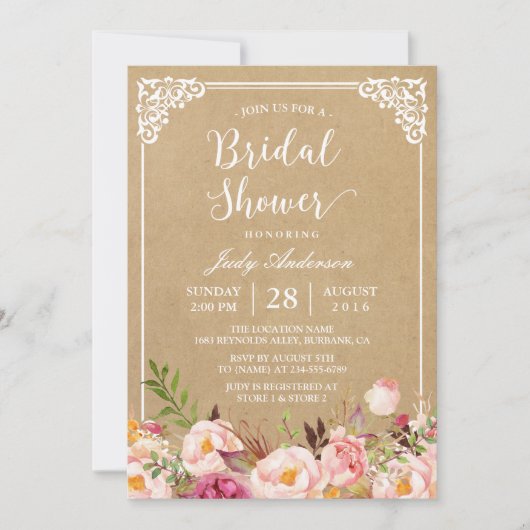 Elegant Rustic Floral Lijst Kraft | VRIJGEZELLENFE Kaart (Voorkant)