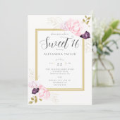 Elegant Rustic Floral Lijst Rozen Gold Sweet 16 Kaart (Staand voorkant)
