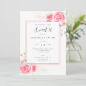 Elegant Rustic Floral Lijst Rozen Script Sweet 16 Kaart (Staand voorkant)