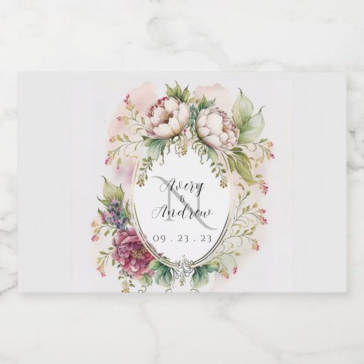 Elegant Rustic Floral Monogram Wedding Likeurfles Etiket (Enkel label)
