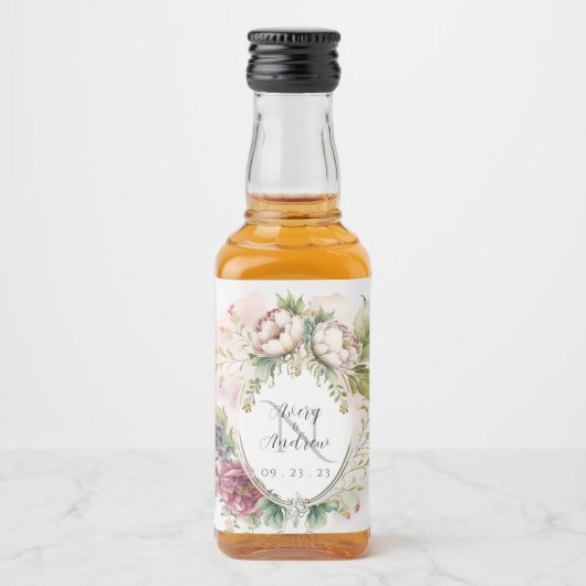 Elegant Rustic Floral Monogram Wedding Likeurfles Etiket (Voorkant)