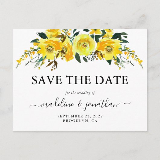 Elegant Rustic Floral Mustard Yellow Save the date Aankondigingskaart (Voorkant)