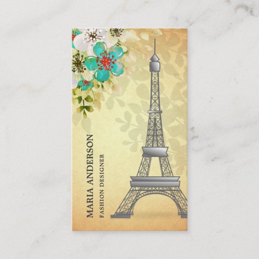 Elegant  Rustic Floral Paris Eiffel Tower Visitekaartje (Voorkant)
