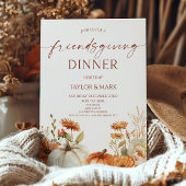 Elegant Rustic Floral Pumpkin Friendsgiving Dinner Kaart