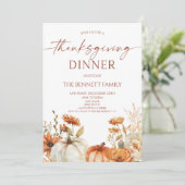 Elegant Rustic Floral Pumpkin Thanksgiving Dinner Kaart (Staand voorkant)