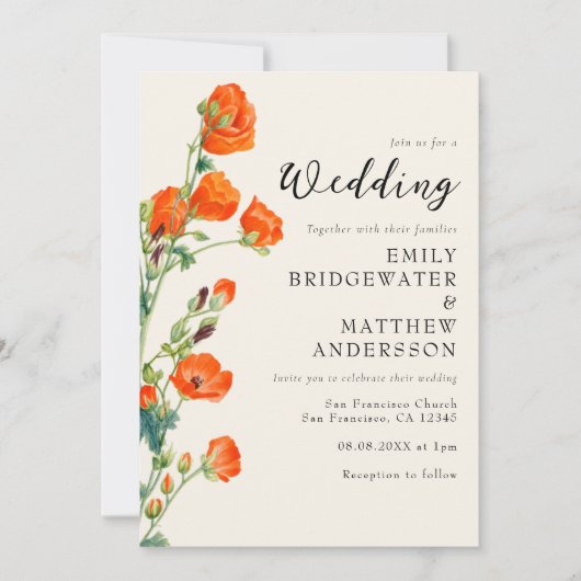 Elegant Rustic Floral Wedding Invitation Kaart (Voorkant)