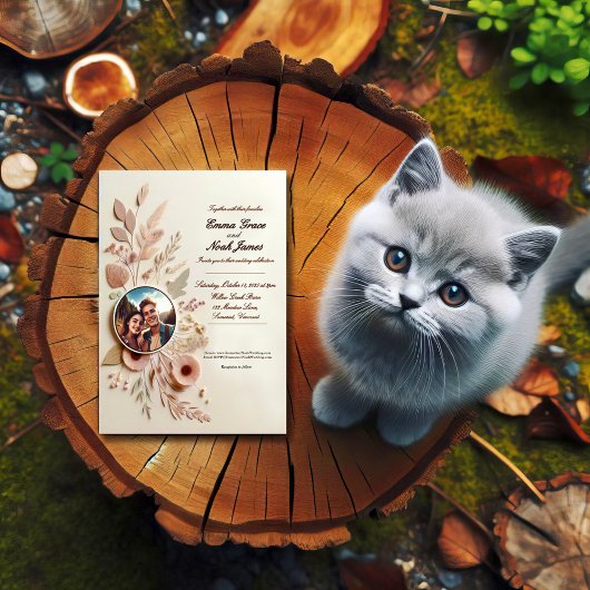 Elegant Rustic Floral Wedding Invitation Kaart