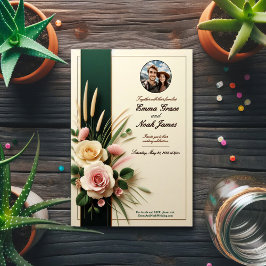 Elegant Rustic Floral Wedding Invitation Kaart