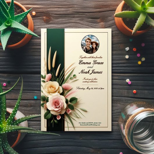 Elegant Rustic Floral Wedding Invitation Kaart