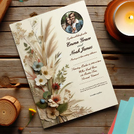 Elegant Rustic Floral Wedding Invitation Kaart