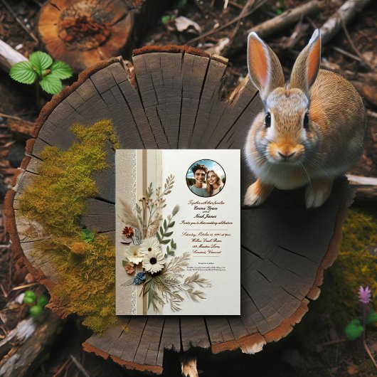 Elegant Rustic Floral Wedding Invitation Kaart