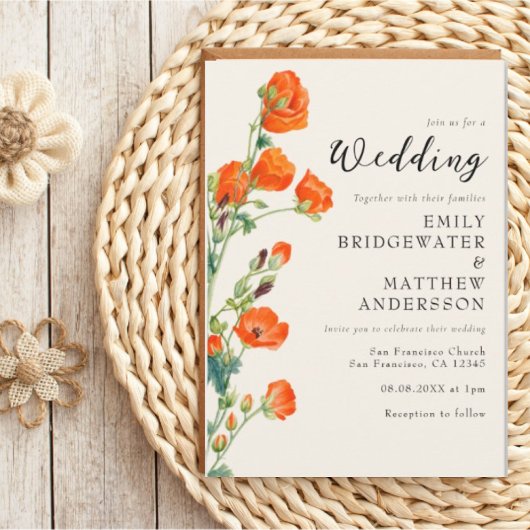 Elegant Rustic Floral Wedding Invitation Kaart