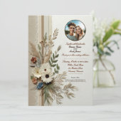 Elegant Rustic Floral Wedding Invitation Kaart (Staand voorkant)