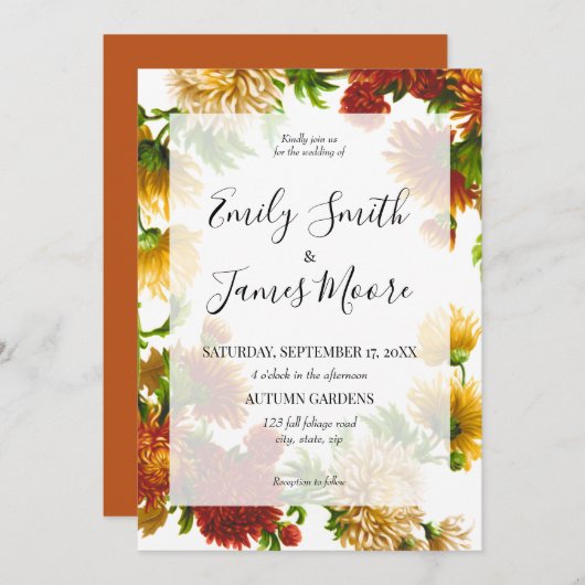 Elegant Rustic Floral Wedding Invitation Kaart (Voorkant / Achterkant)