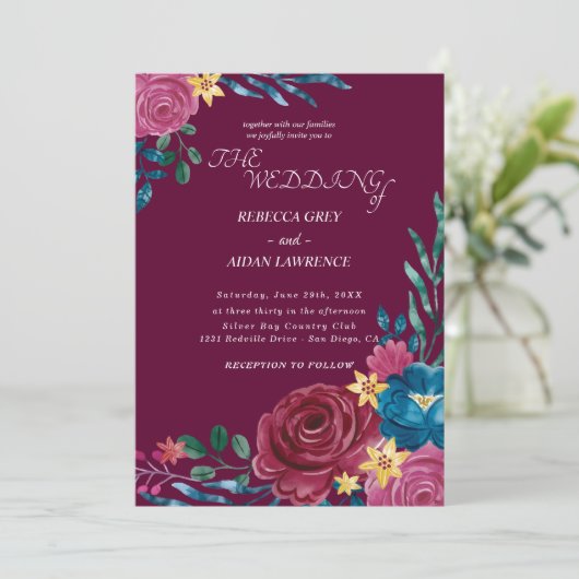 Elegant Rustic floral Wedding Kaart (Staand voorkant)