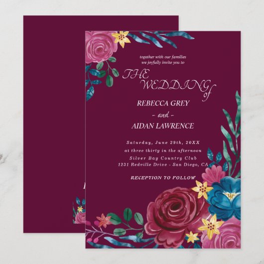 Elegant Rustic floral Wedding Kaart (Voorkant / Achterkant)