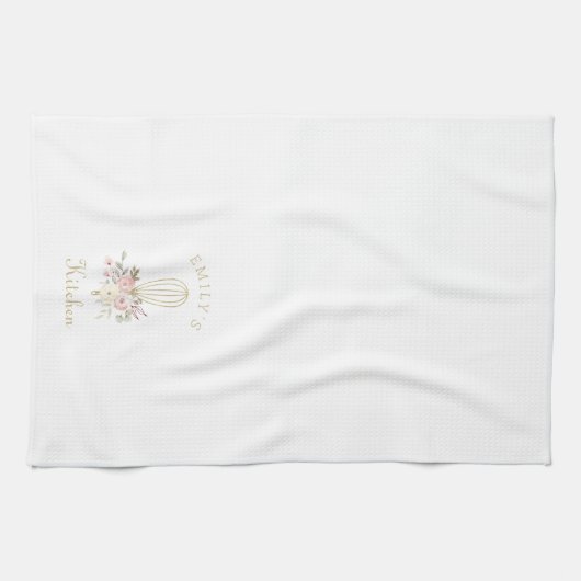 Elegant Rustic Floral Whisk Monogram Theedoek (Horizontaal)