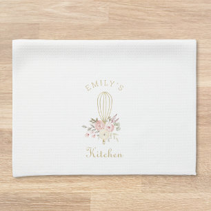 Elegant Rustic Floral Whisk Monogram Theedoek