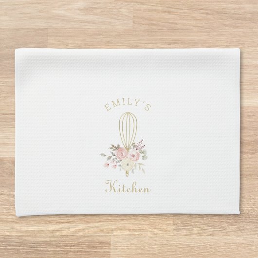 Elegant Rustic Floral Whisk Monogram Theedoek