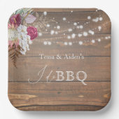 Elegant Rustic Floral Wood I Do BBQ Papieren Bordje (Voorkant)