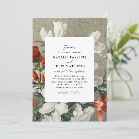 Elegant Rustic Florals Terracotta Sinaasappel Wedd Kaart (Staand voorkant)