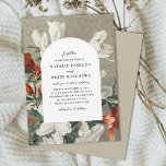Elegant Rustic Florals Terracotta Wedding Kaart<br><div class="desc">Deze prachtige, elegante trouwuitnodiging bevat een schilderij van appelbloemen in terracotta oranje, wit en groen boven een bijbelse canvas/burlap achtergrond in beige. De tekst staat uit tegen een witte boogvorm. De rug is een lichtbeige, maar de kleur kan gemakkelijk worden aangepast, indien gewenst. Voor informatie over het ontwerp of het...</div>