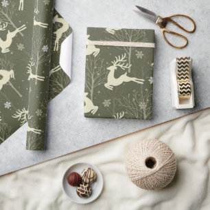 Elegant Rustic Forest Jumping Reindeer Kerstmis Cadeaupapier