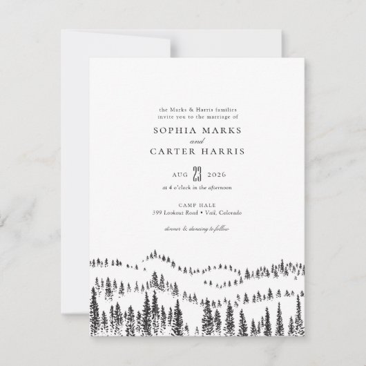 Elegant Rustic Forest Mountain Sketch Wedding Kaart (Voorkant)