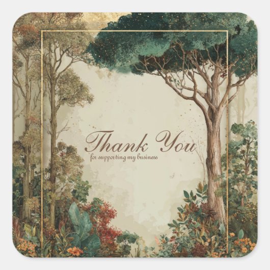 Elegant Rustic Forest Tree Gold Frame Botanical Vierkante Sticker (Voorkant)