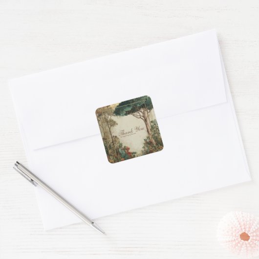 Elegant Rustic Forest Tree Gold Frame Botanical Vierkante Sticker (Envelop)