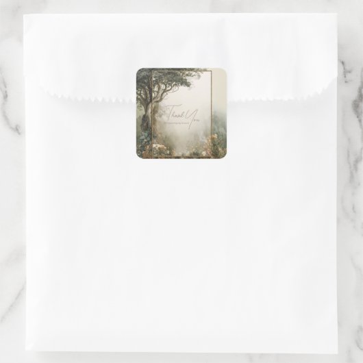 Elegant Rustic Forest Tree Gold Glitter Frame Vierkante Sticker (Tas)