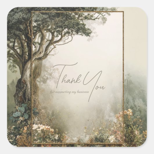 Elegant Rustic Forest Tree Gold Glitter Frame Vierkante Sticker (Voorkant)