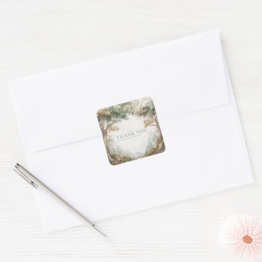 Elegant Rustic Forest Trees Misty Clearing Vierkante Sticker (Envelop)