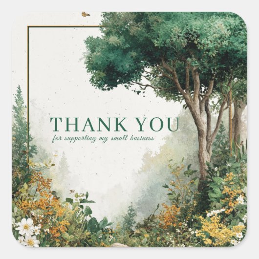 Elegant Rustic Forest Wildflower Gold Frame Vierkante Sticker (Voorkant)