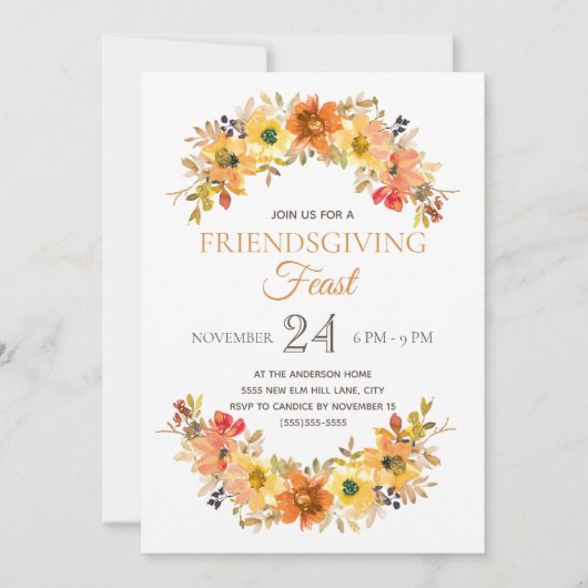 Elegant Rustic Friendsgiving Feast Dinner Kaart (Voorkant)