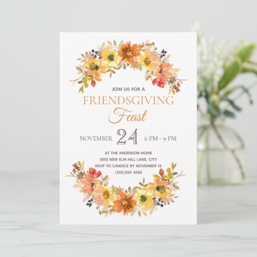 Elegant Rustic Friendsgiving Feast Dinner Kaart (Staand voorkant)