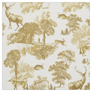 Elegant Rustic  Gold Country Toile Deer Stof