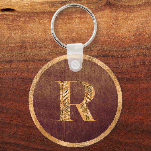 Elegant Rustic Gold en bruin gepersonaliseerd mono Sleutelhanger (Voorkant)