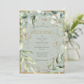 Elegant Rustic Gold Eucalyptus Wedding Kaart (Staand voorkant)