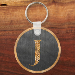 Elegant Rustic Gold & Gray - Gepersonaliseerd mono Sleutelhanger