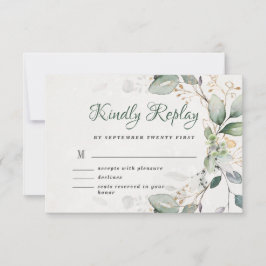 Elegant Rustic Gold Greenery Eucalyptus Modern RSVP Kaartje