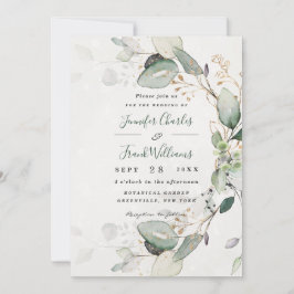 Elegant Rustic Gold Greenery Eucalyptus Wedding Kaart