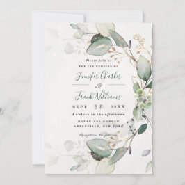 Elegant Rustic Gold Greenery Eucalyptus Wedding Kaart